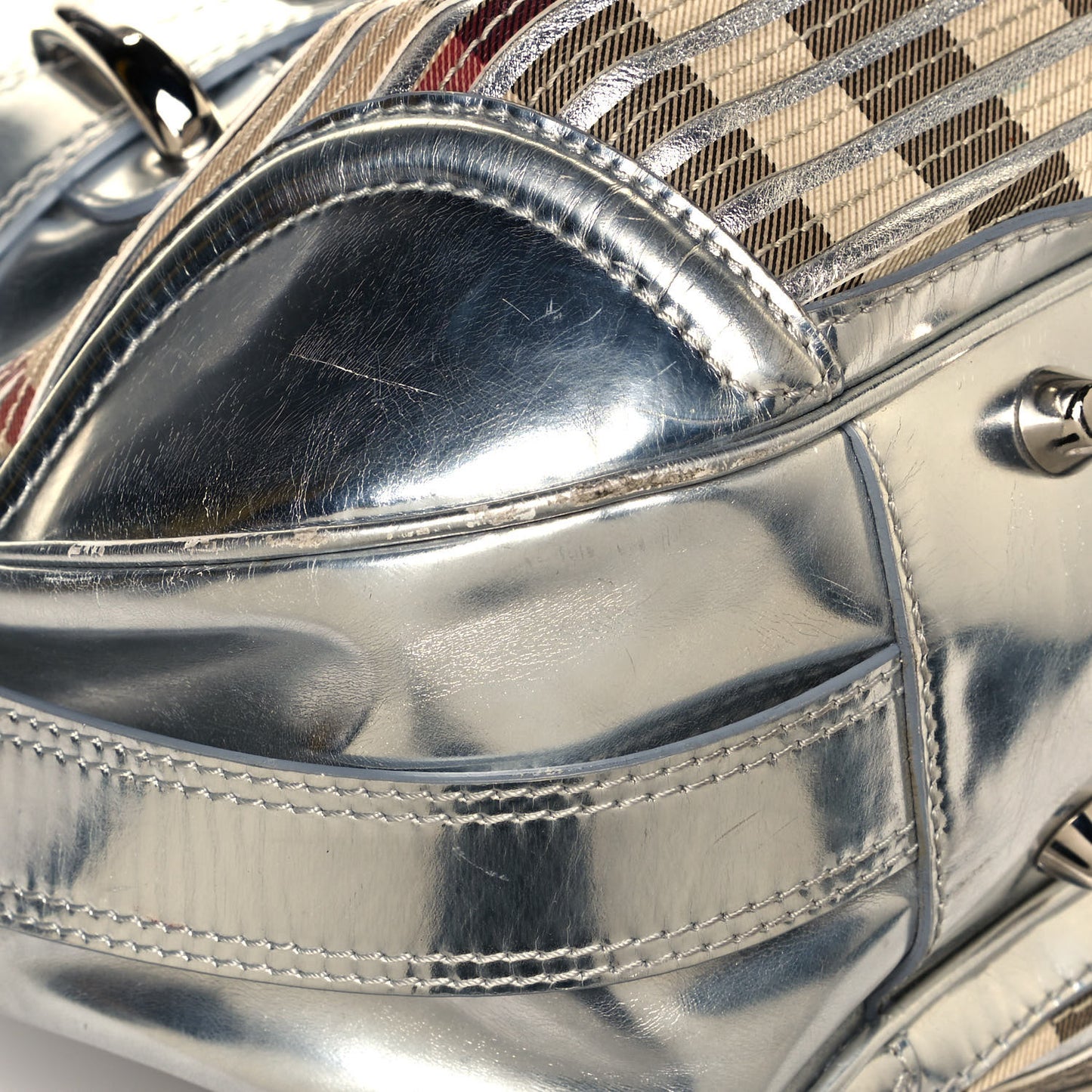Metallic Patent House Check Sliced Beaton Silver