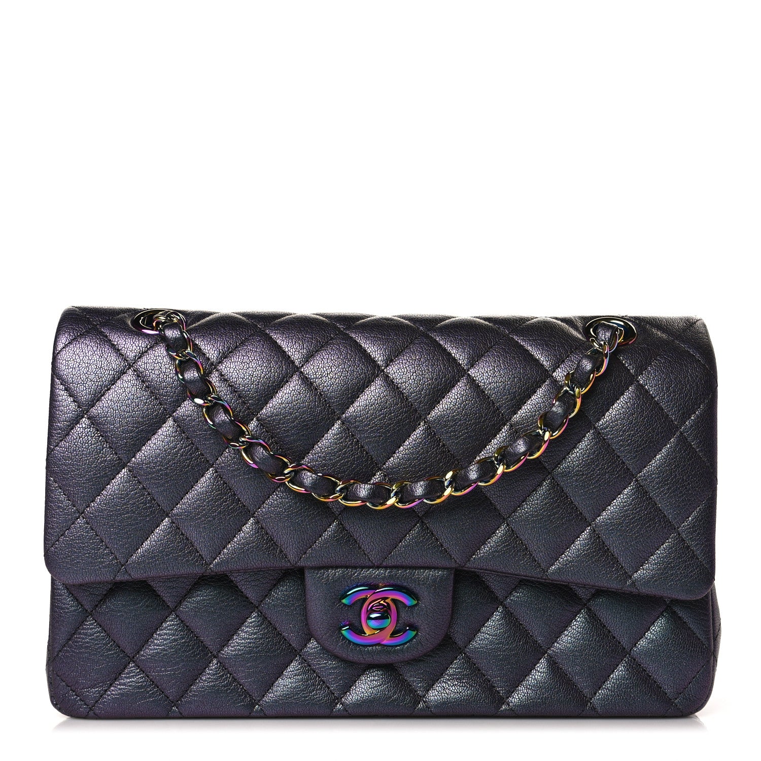 Chanel Iridescent Goatskin Quilted Medium Double Flap Purple 1 of 9
