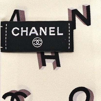 Chanel Silk Logo CC Slim Bandeau Scarf Black Ecru 3 of 3