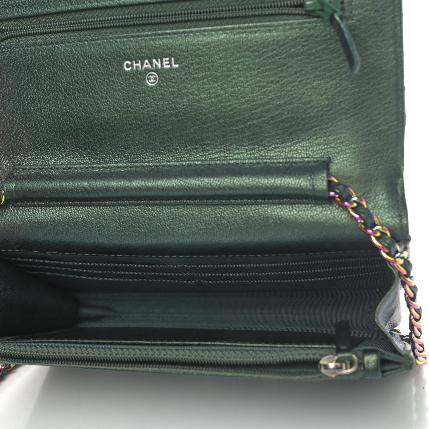Chanel Iridescent Goatskin Quilted Wallet On Chain WOC Green 4 of 4