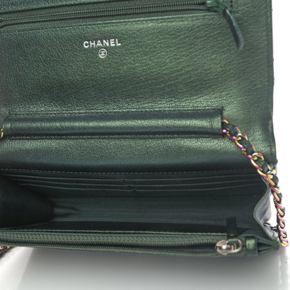 Chanel Iridescent Goatskin Quilted Wallet On Chain WOC Green 4 of 4