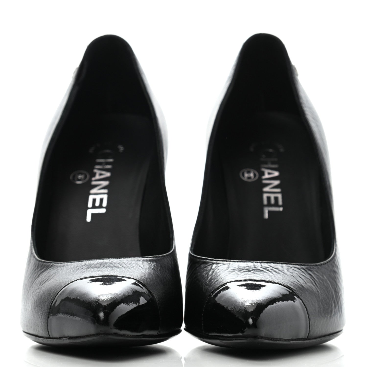 Chanel Crumpled Calfskin Cap Toe Pumps 37 Black 2 of 12