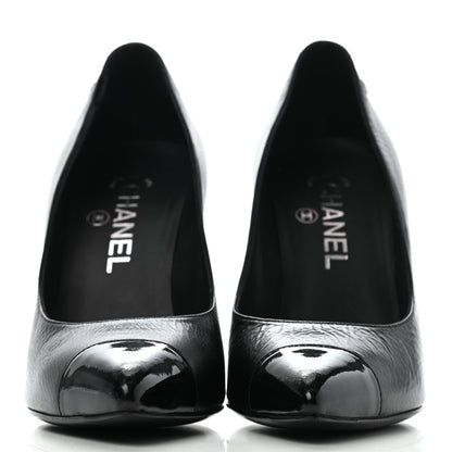 Chanel Crumpled Calfskin Cap Toe Pumps 37 Black 2 of 12