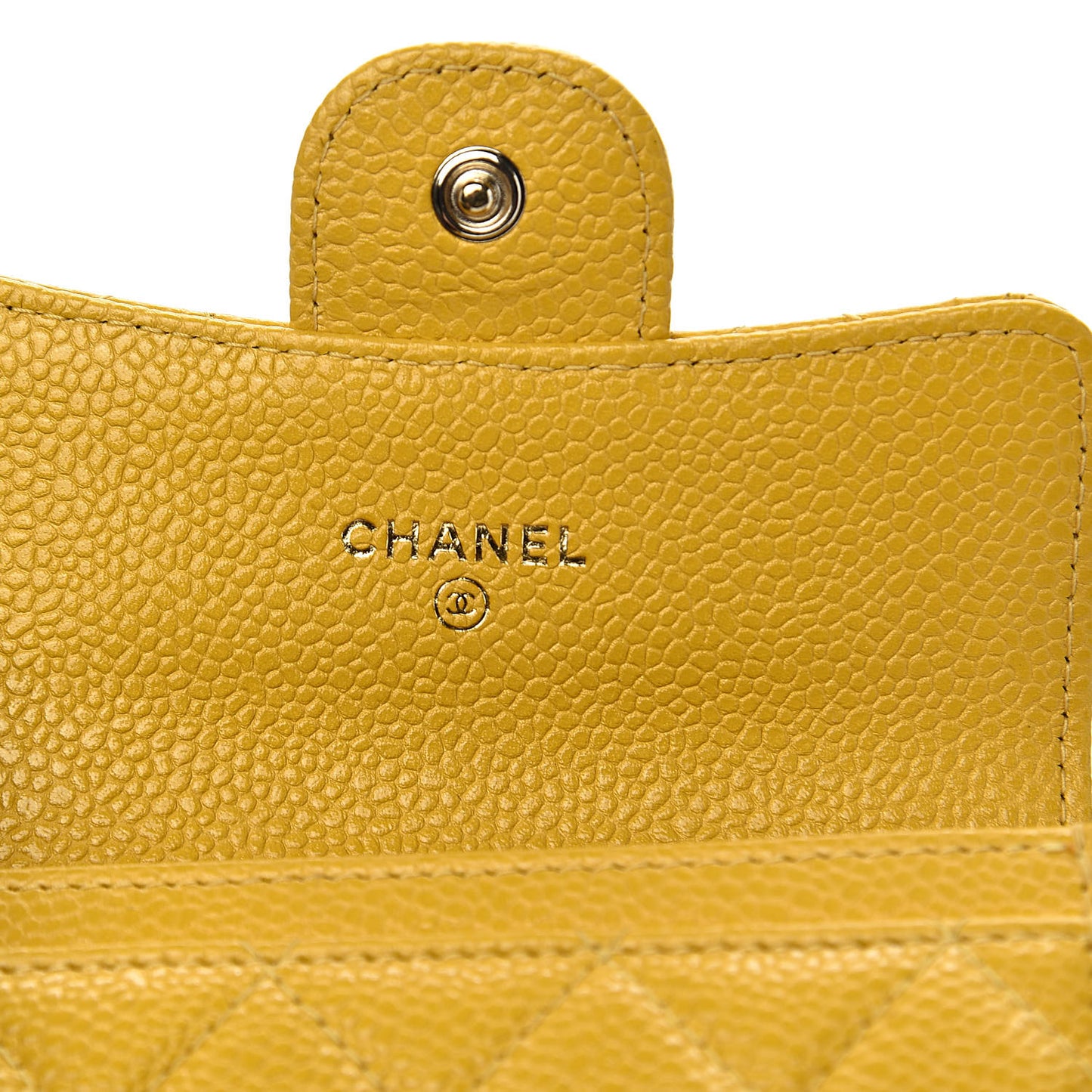 Caviar Quilted Flap Card Holder Yellow