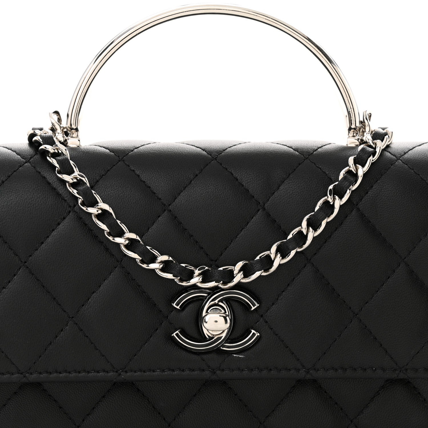 Chanel Lambskin Quilted Metal Top Handle Crossbody Flap Black