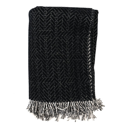 Hermes Wool Cashmere Fringe Herringbone Blanket Ecru Black 1 of 3