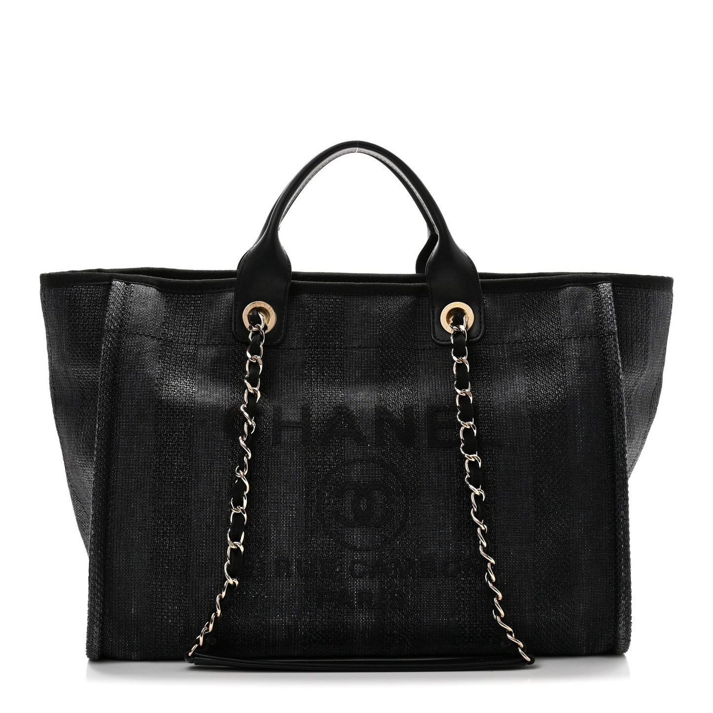 Mixed Fibers Calfskin Striped Medium Deauville Tote Black
