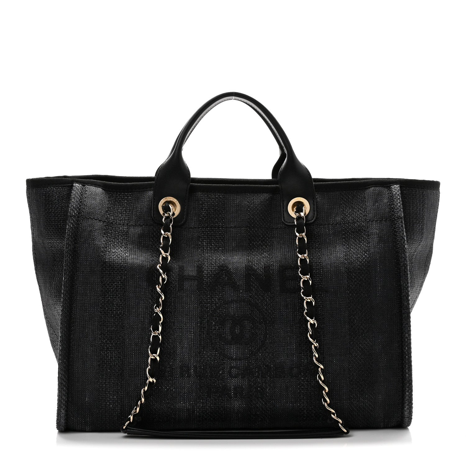 Chanel Mixed Fibers Calfskin Striped Medium Deauville Tote Black 1 of 10