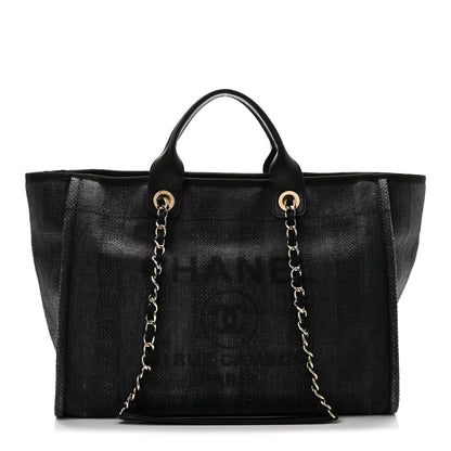 Chanel Mixed Fibers Calfskin Striped Medium Deauville Tote Black 1 of 10