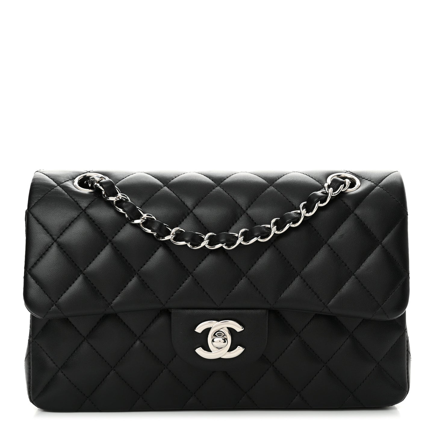 Lambskin Quilted Small Double Flap Black