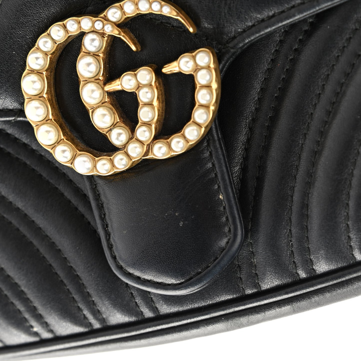 Calfskin Matelasse Pearly GG Marmont Chain Belt Bag Black