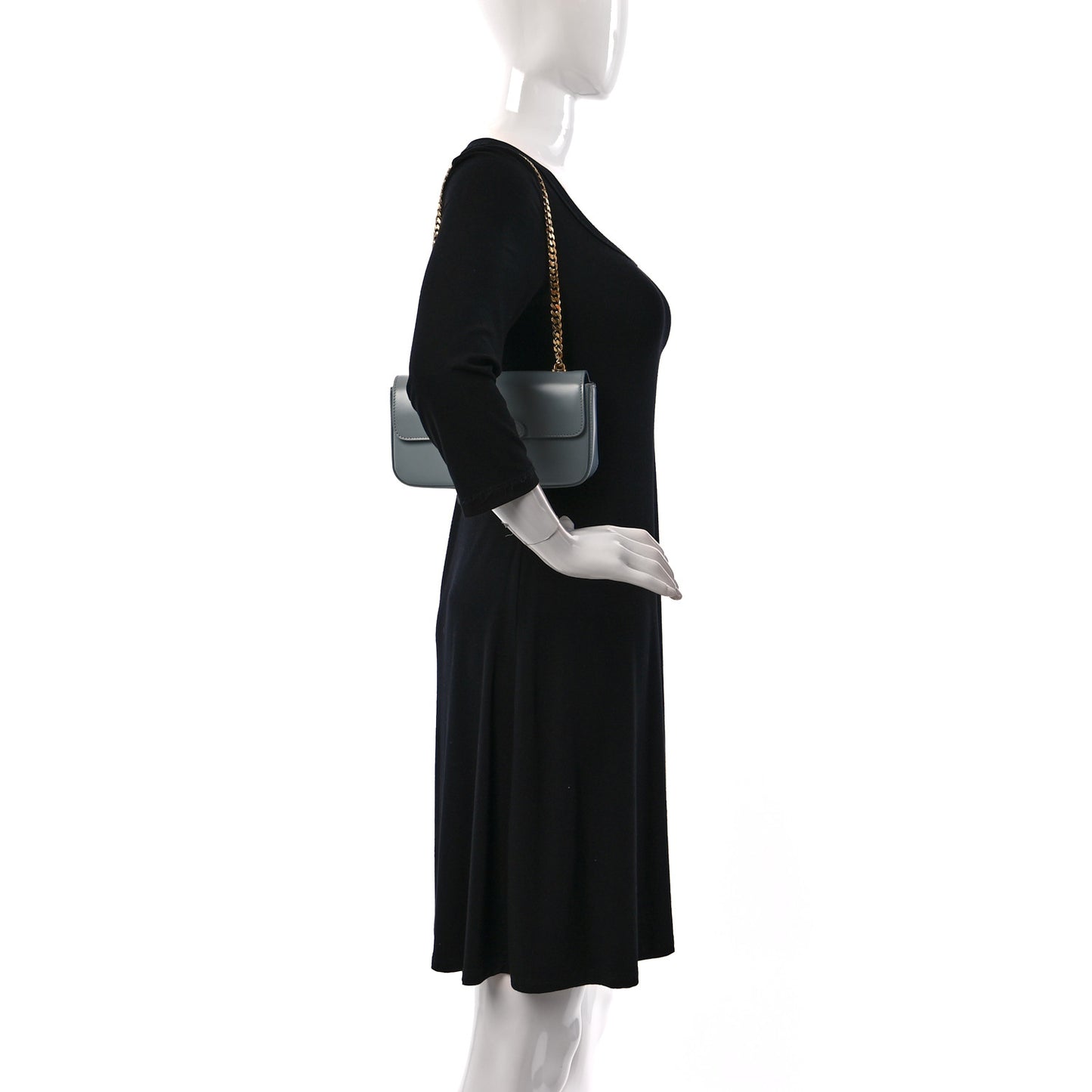 Shiny Calfskin Cuir Triomphe Chain Shoulder Bag Ice Blue