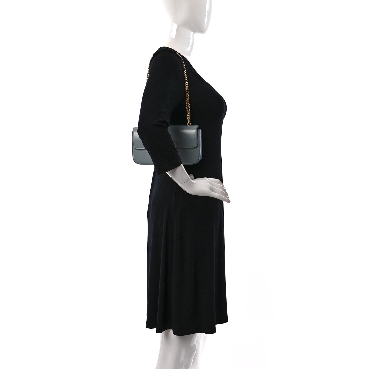 Celine Shiny Calfskin Cuir Triomphe Chain Shoulder Bag Ice Blue 2 of 12