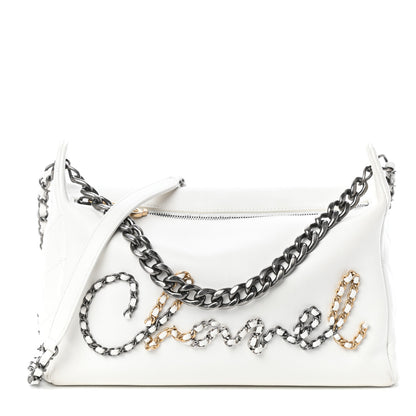 Chanel Calfskin Chain 20s Signature Hobo White 1 of 11