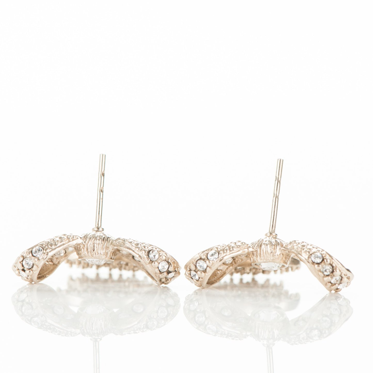 Crystal CC Bow Drop Earrings Gold