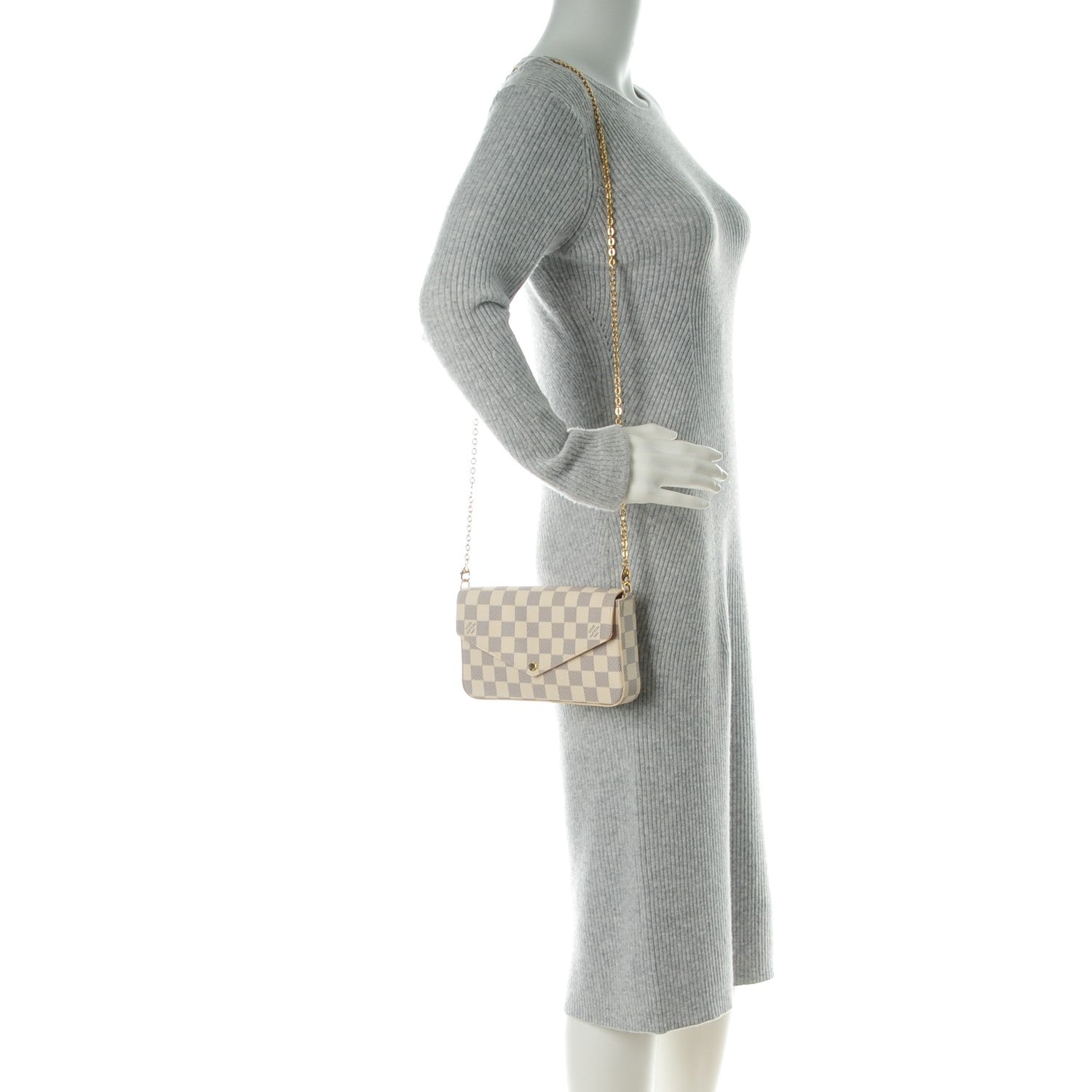 Louis Vuitton Damier Azur Pochette Felicie Chain Wallet Rose Ballerine 2 of 7