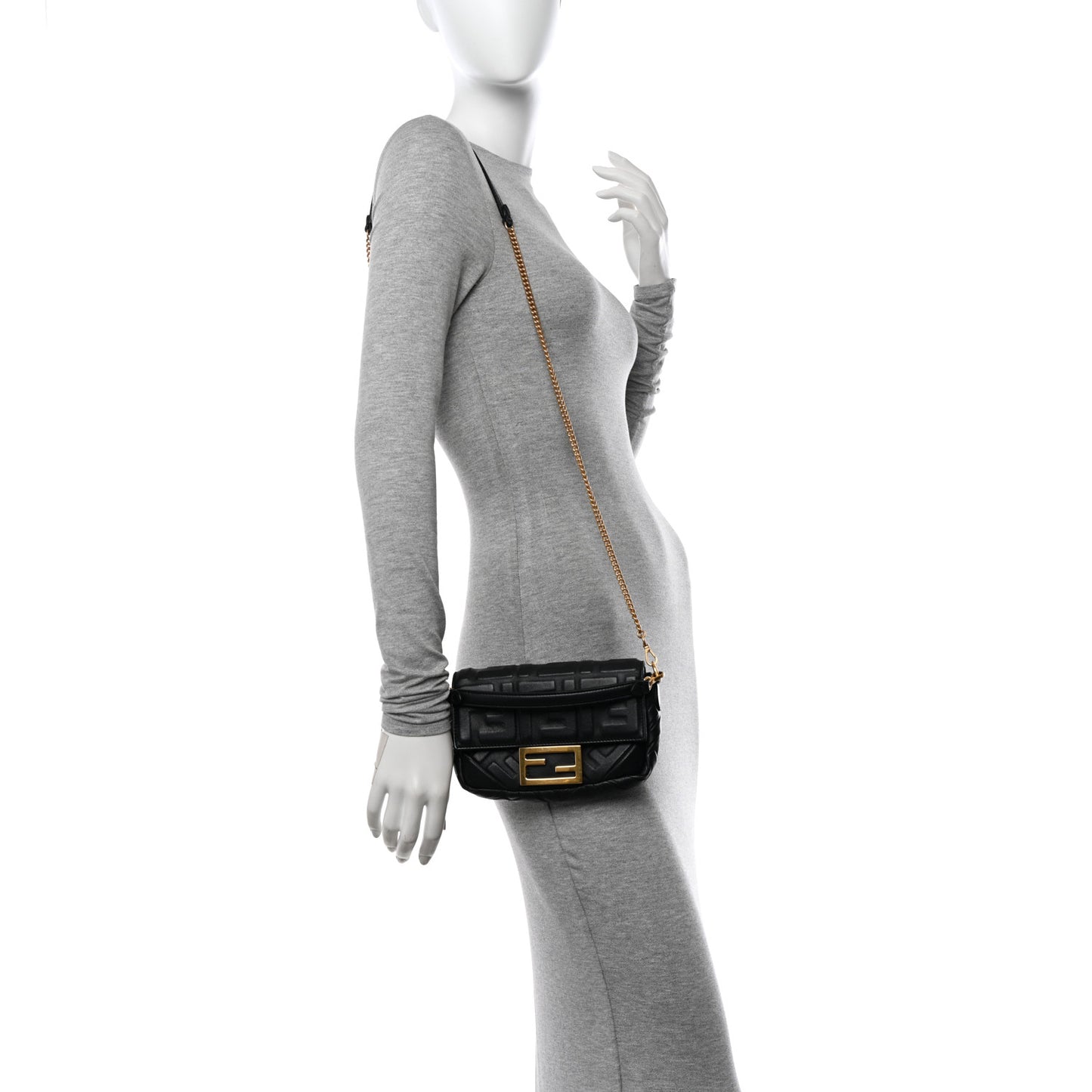 Nappa FF 1974 Embossed Mini Baguette Black