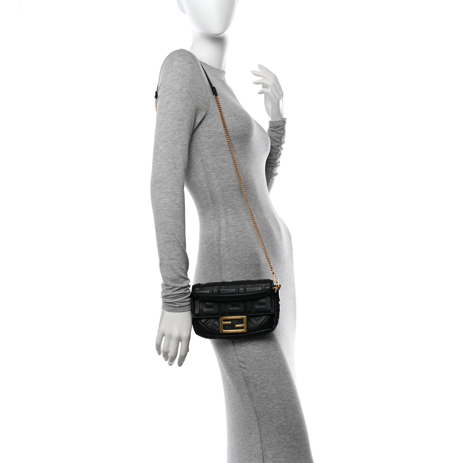 Fendi Nappa FF 1974 Embossed Mini Baguette Black 2 of 11