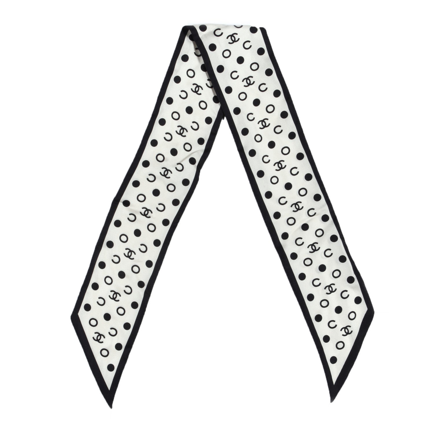 Chanel Silk Polka Dot CC Bandeau Scarf White Black 1 of 4