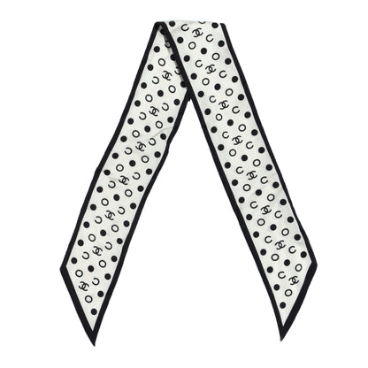 Chanel Silk Polka Dot CC Bandeau Scarf White Black 1 of 4