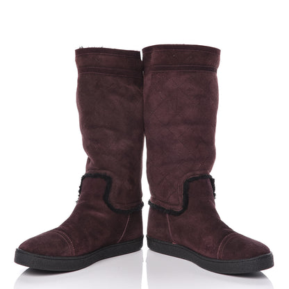 Chanel Suede Logo Boots 41 Burgundy 11 of 13