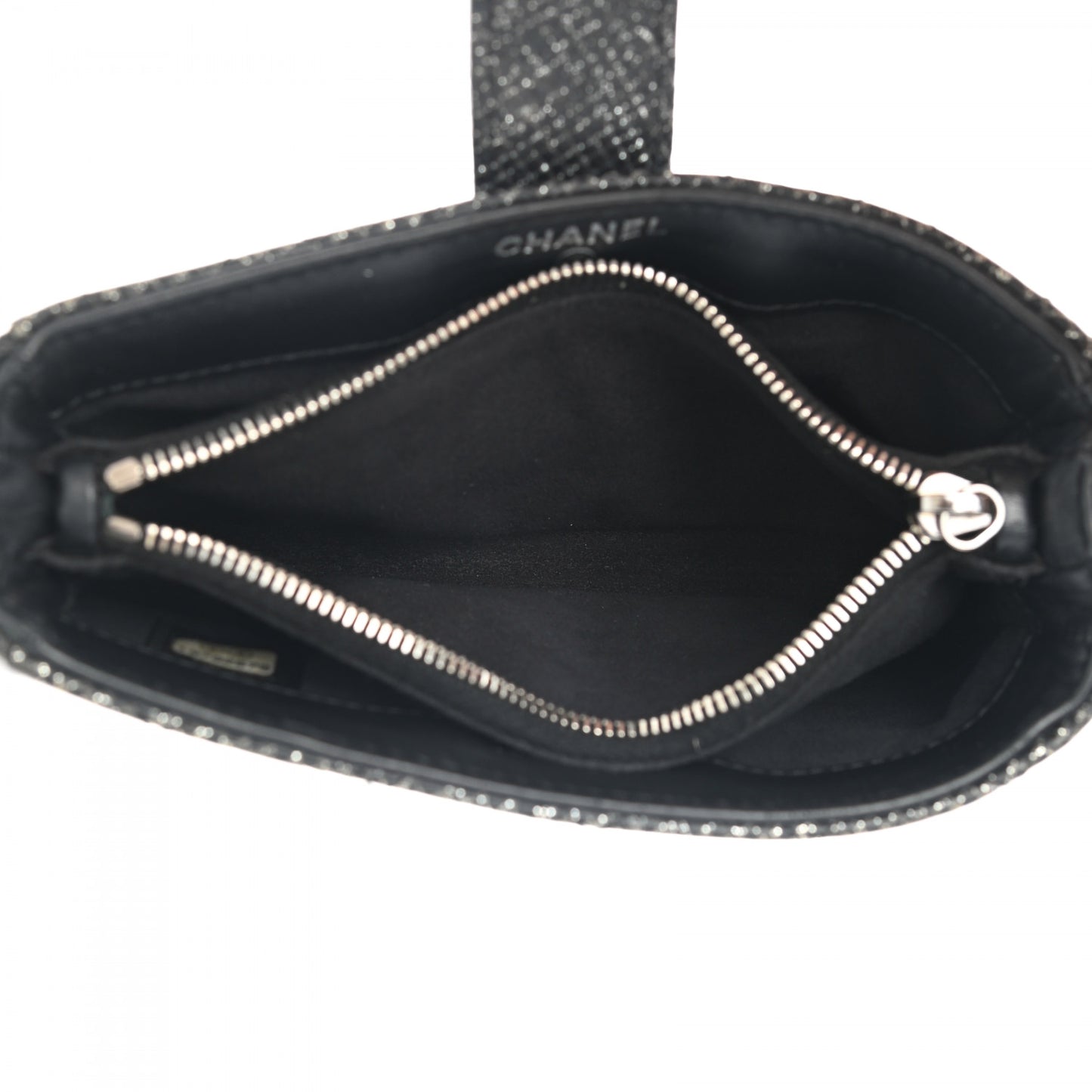 Glitter Calfskin Quilted Mini Phone Holder Clutch Black