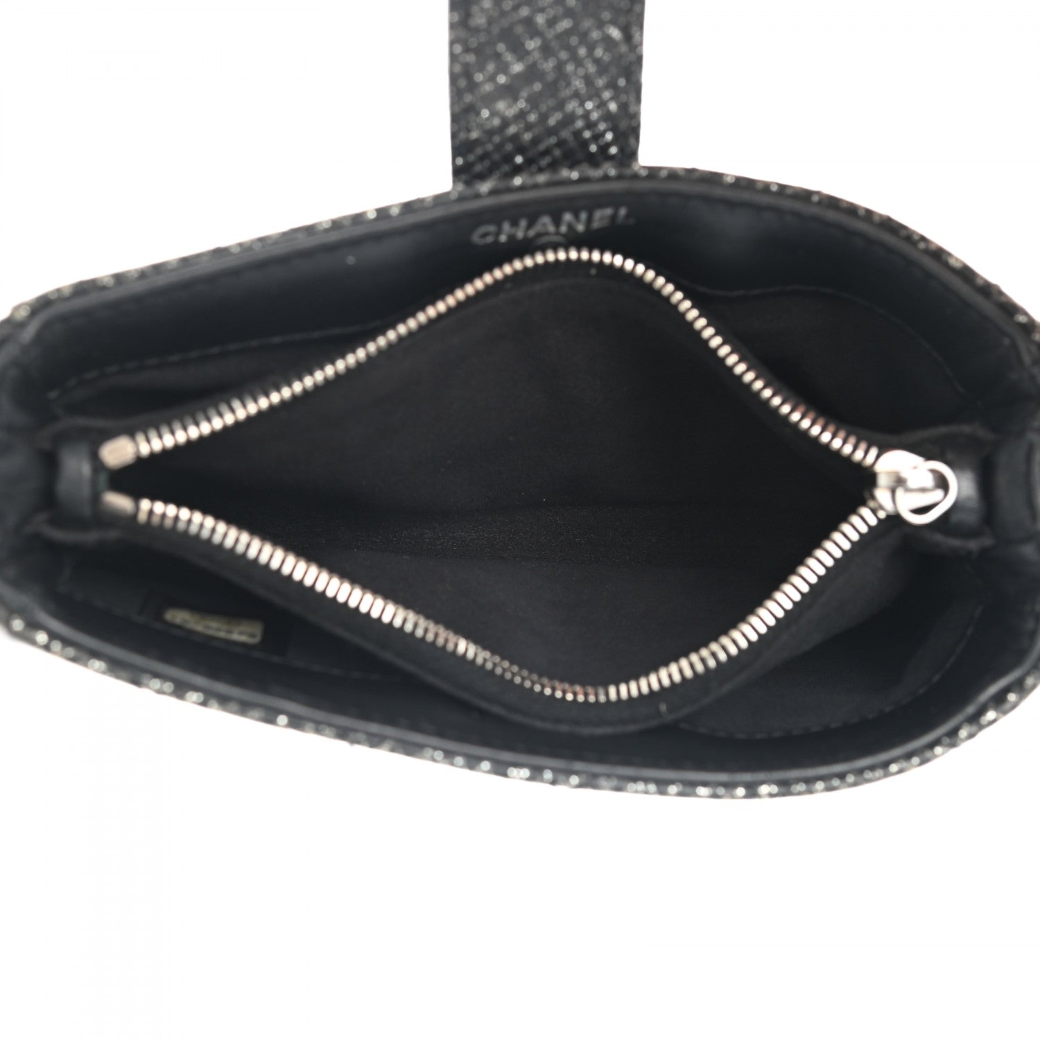Chanel Glitter Calfskin Quilted Mini Phone Holder Clutch Black 5 of 10