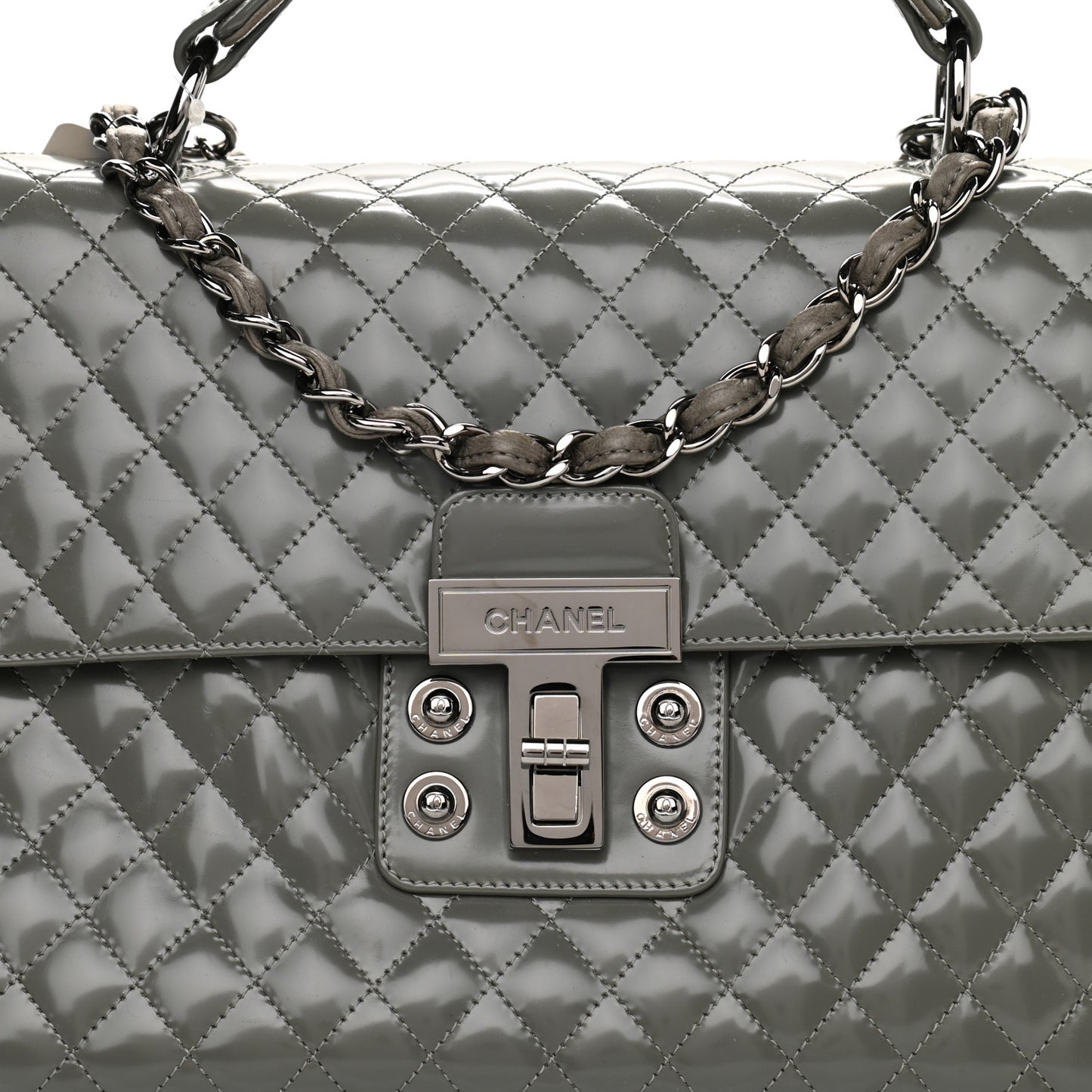 Glazed Calfskin Mademoiselle Lock Kelly Flap Bag Grey