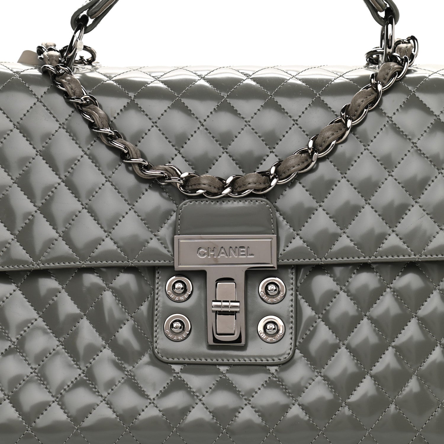 Chanel Glazed Calfskin Mademoiselle Lock Kelly Flap Bag Grey 11 of 11