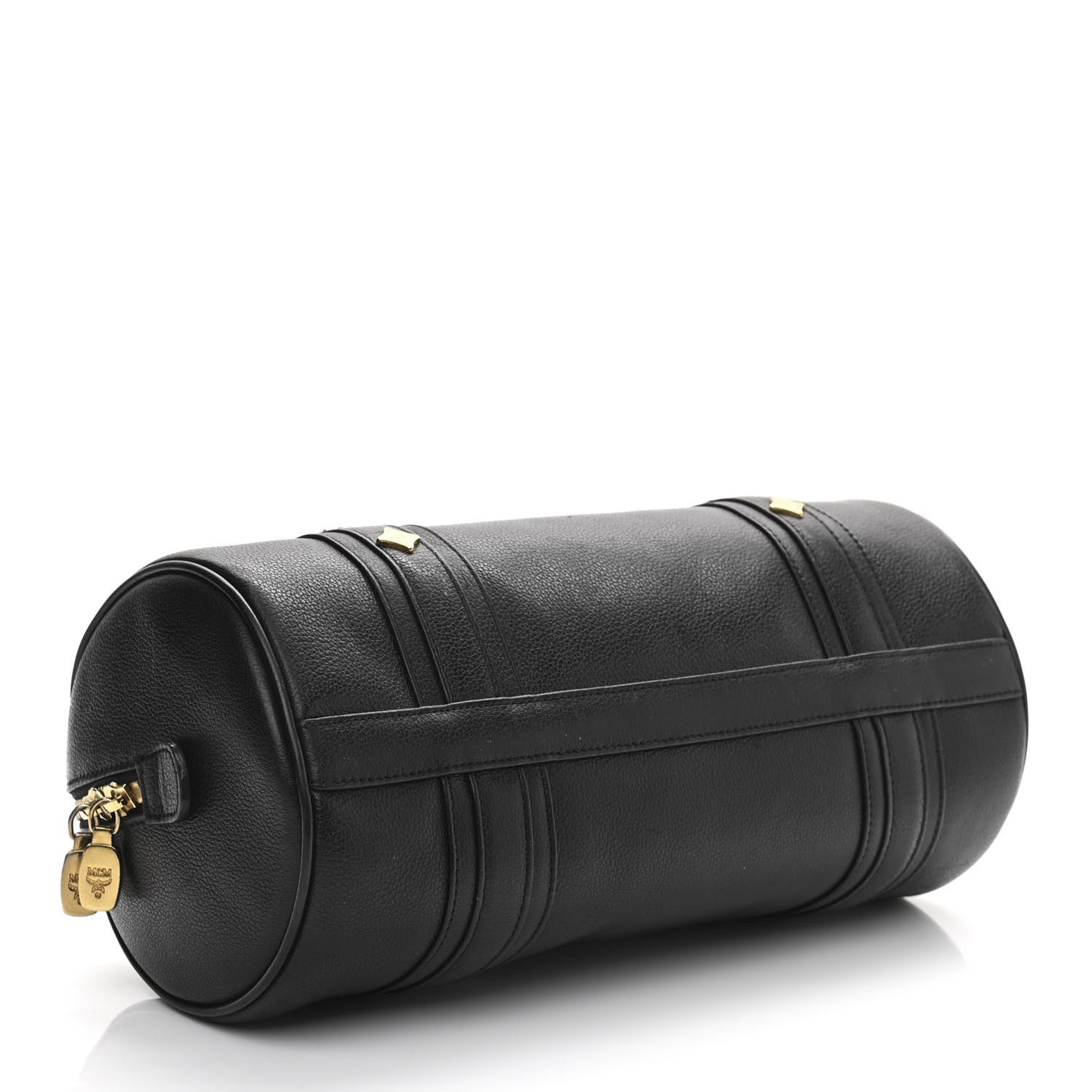 Grained Calfskin Studded Heritage Barrel Bag Black