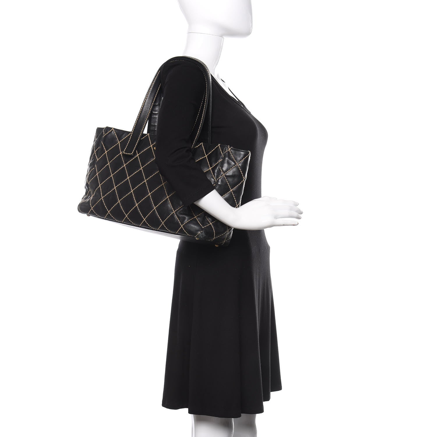 Chanel Calfskin Contrast Stitch Surpique Tote Black 2 of 15