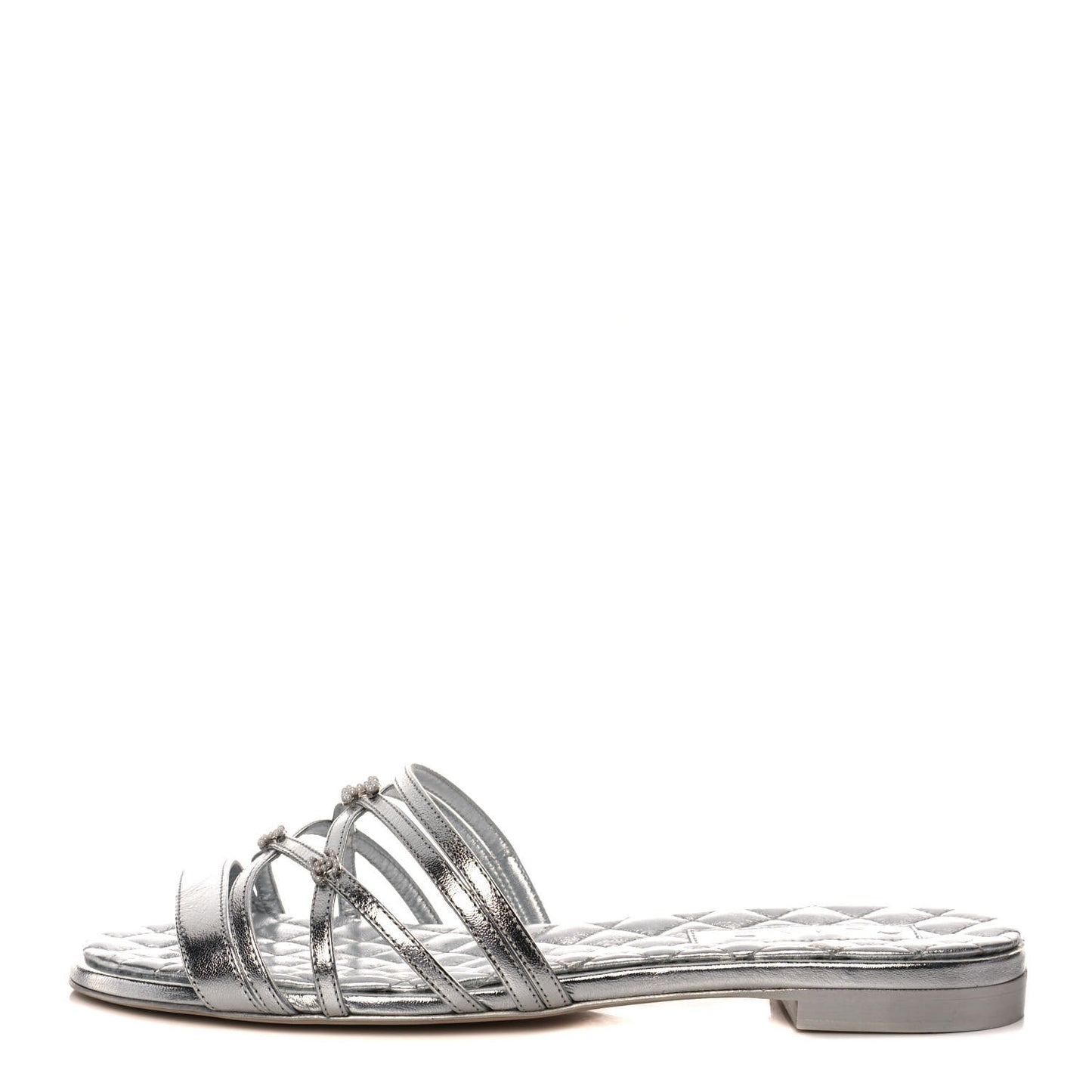 Metallic Calfskin Flat Sandals 40 Silver
