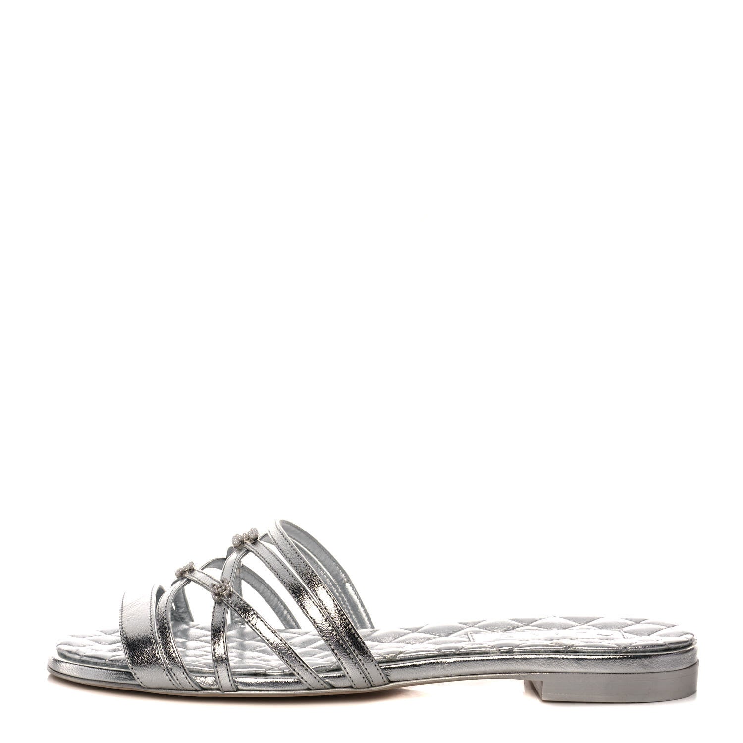 Chanel Metallic Calfskin Flat Sandals 40 Silver 1 of 10