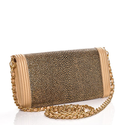 Chanel Metallic Galuchat Stingray Lambskin Boy Wallet With Removable Chain Gold 3 of 8