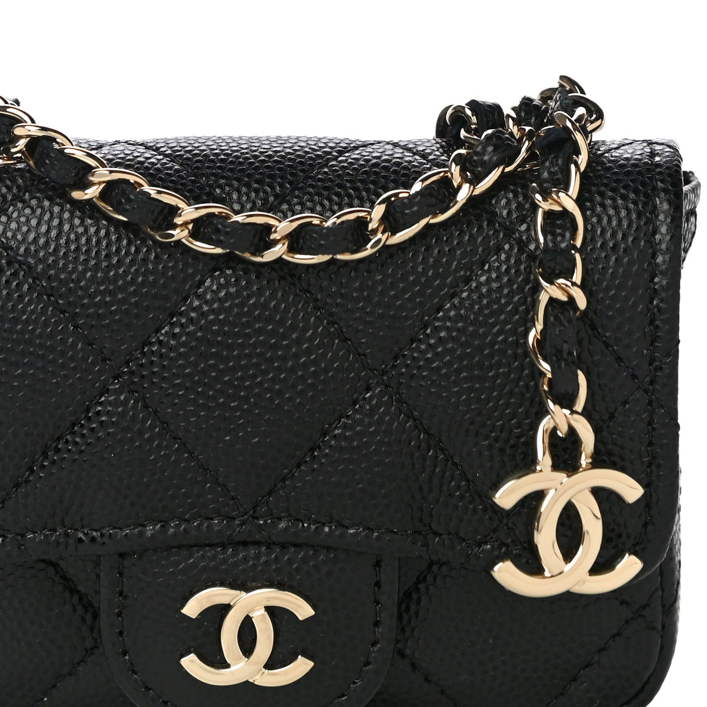 Caviar Quilted Mini Chain Belt Bag Black