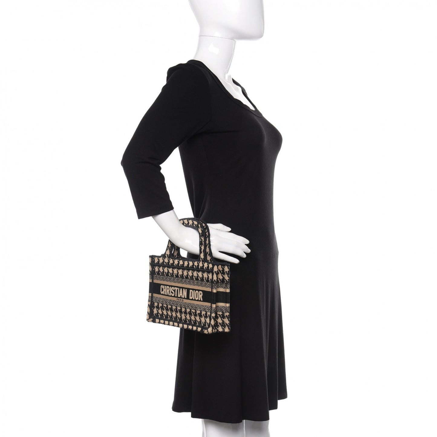 Canvas Houndstooth Embroidered Mini Book Tote Black