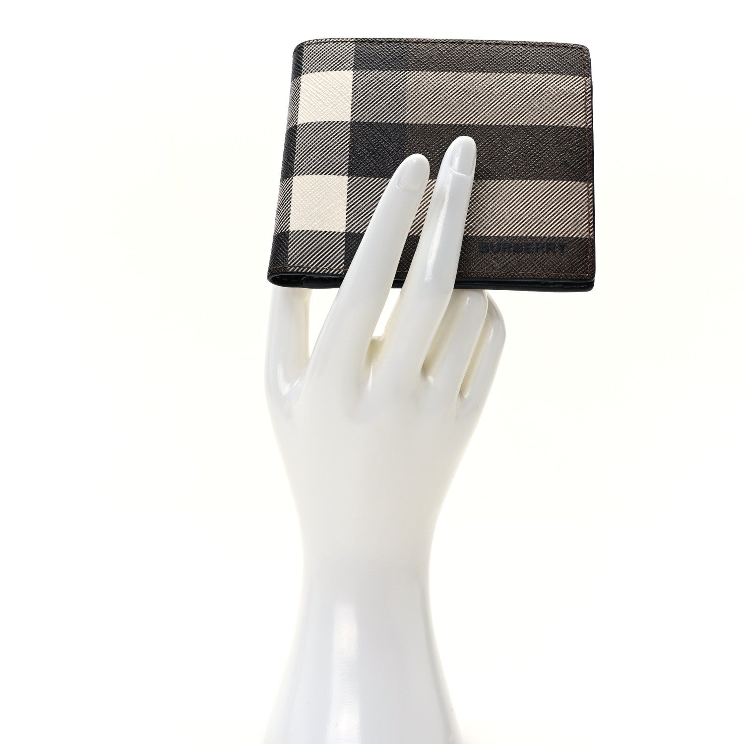 Burberry Charcoal Check Calfskin Bi-Fold Wallet Dark Birch Brown 2 of 8
