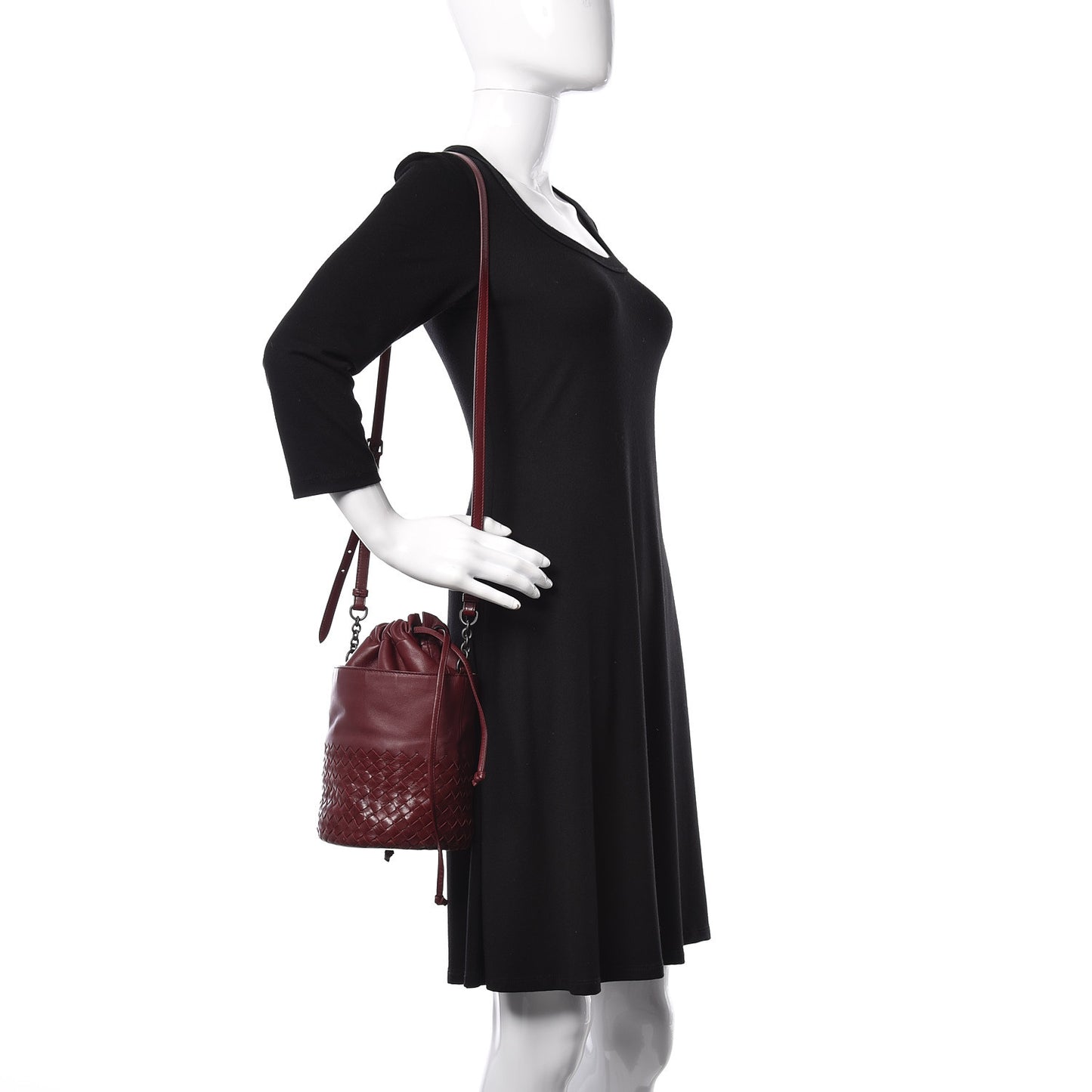 Nappa Intrecciato Drawstring Bucket Bag Barolo