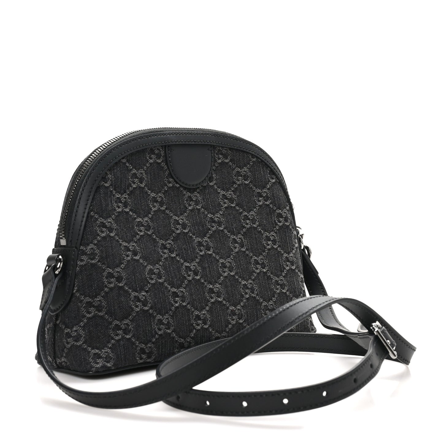 Denim Cuoio Harness GG Monogram Small Ophidia Dome Shoulder Bag Black Medium Grey