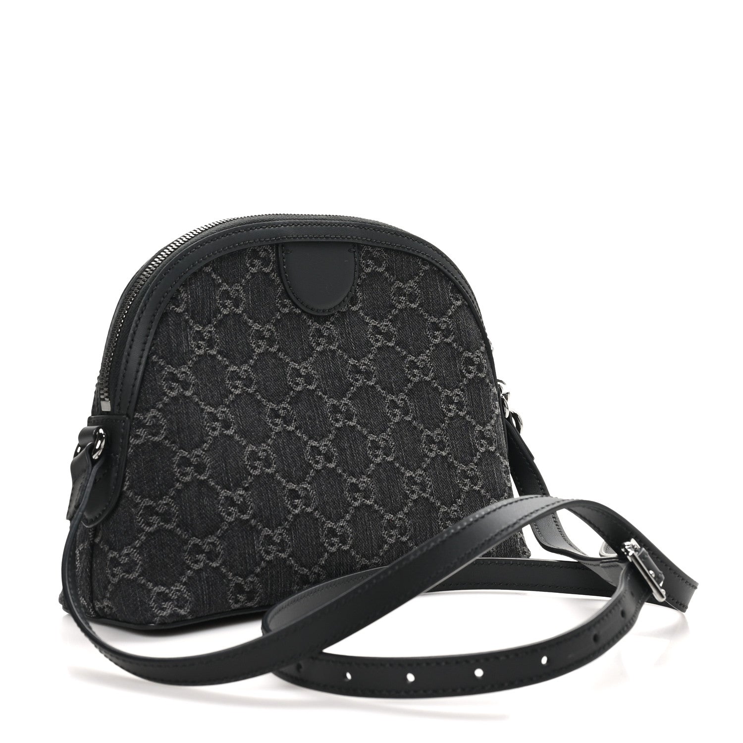 Gucci Denim Cuoio Harness GG Monogram Small Ophidia Dome Shoulder Bag Black Medium Grey 3 of 10
