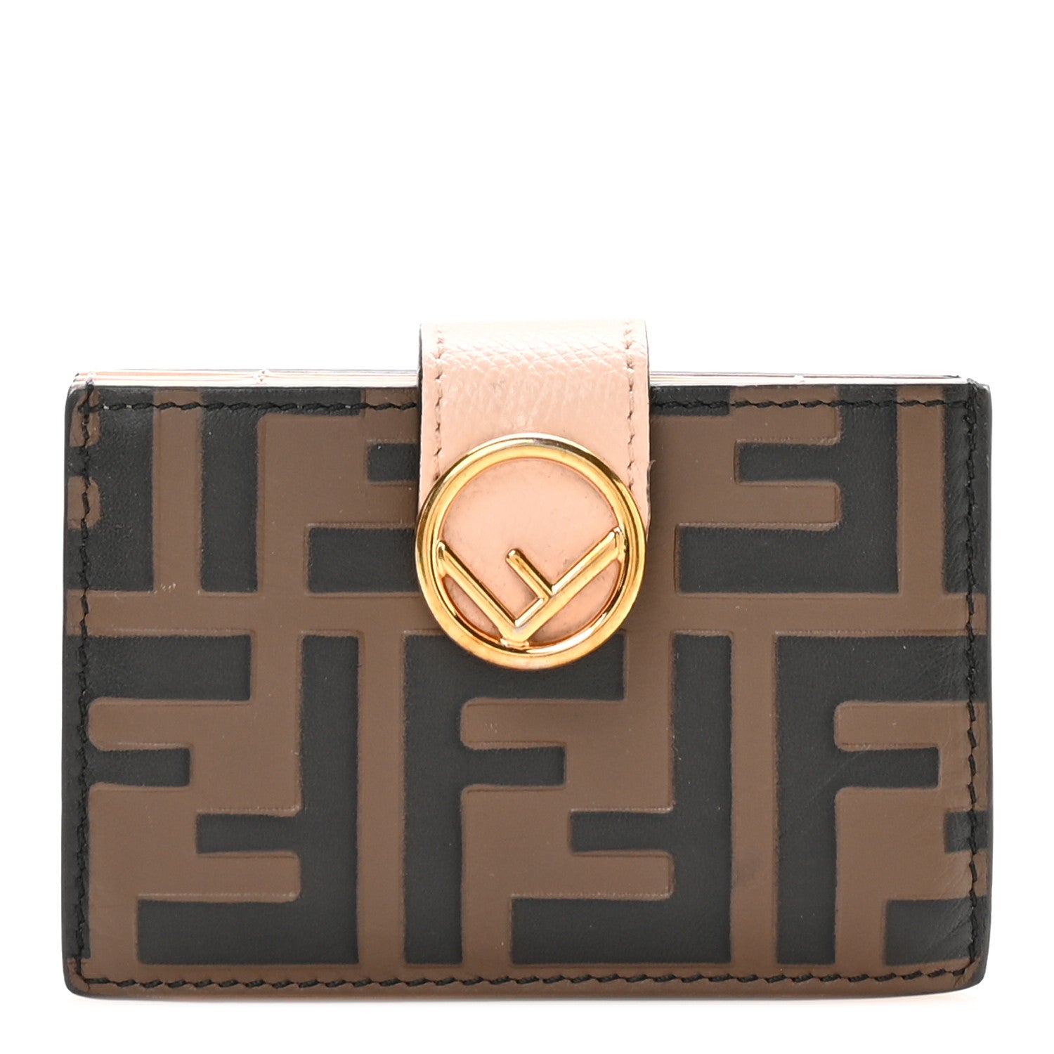 Fendi Vitello Cruise F is Fendi Bi-Color FF 1974 Embossed Gusseted Card Holder Maya Black Peonia 1 of 7