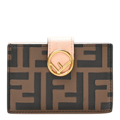 Fendi Vitello Cruise F is Fendi Bi-Color FF 1974 Embossed Gusseted Card Holder Maya Black Peonia 1 of 7