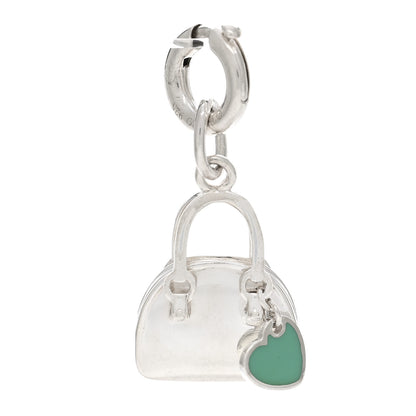 Tiffany Sterling Silver Enamel Shopping Bag Heart Charm Blue 1 of 3