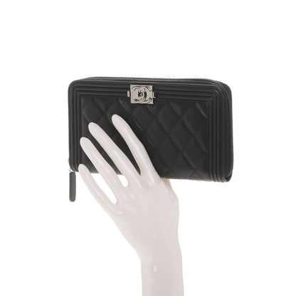 Chanel Lambskin Quilted Boy Zip Around Wallet Black 2 of 8