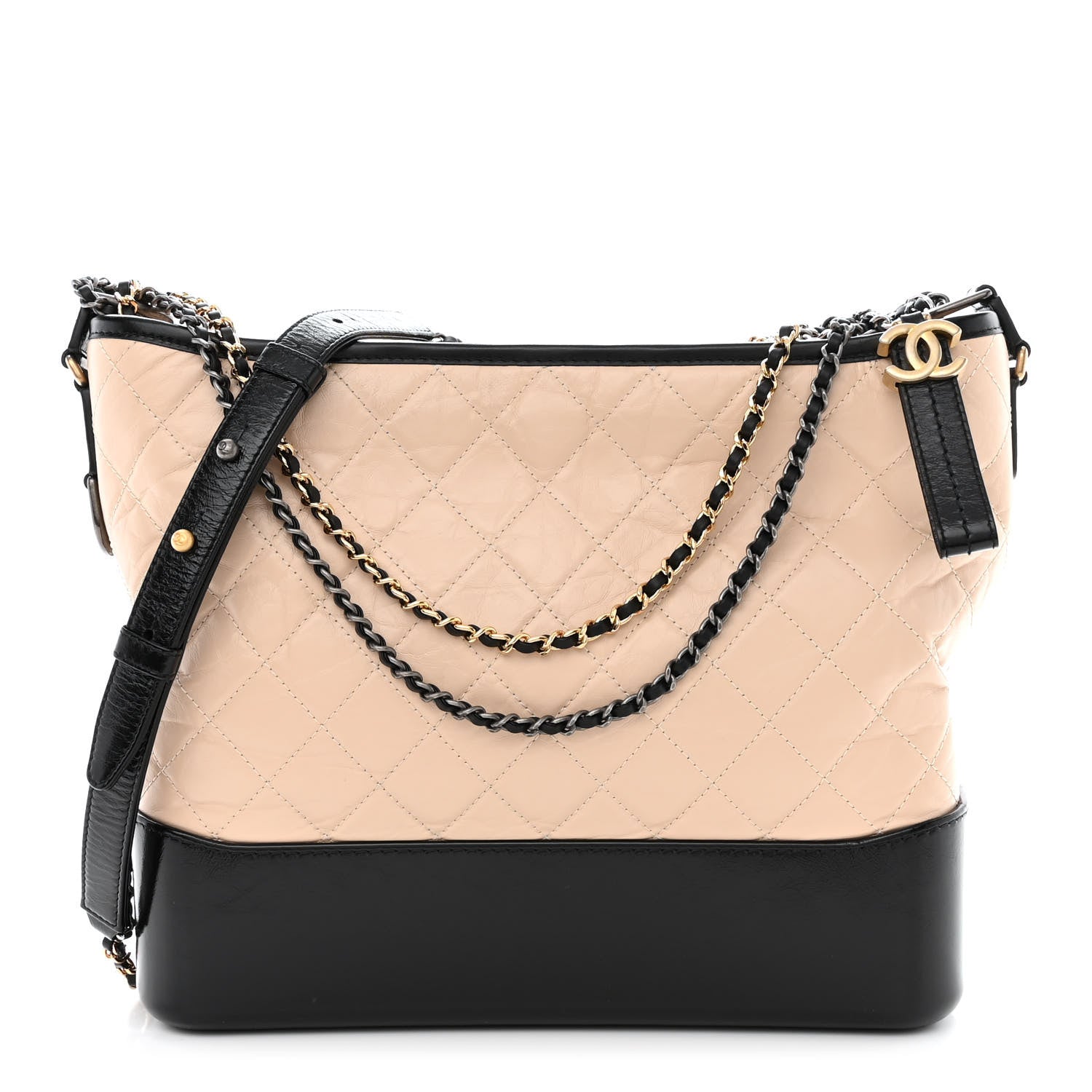 Chanel Aged Calfskin Quilted Large Gabrielle Hobo Beige Black 1 of 10