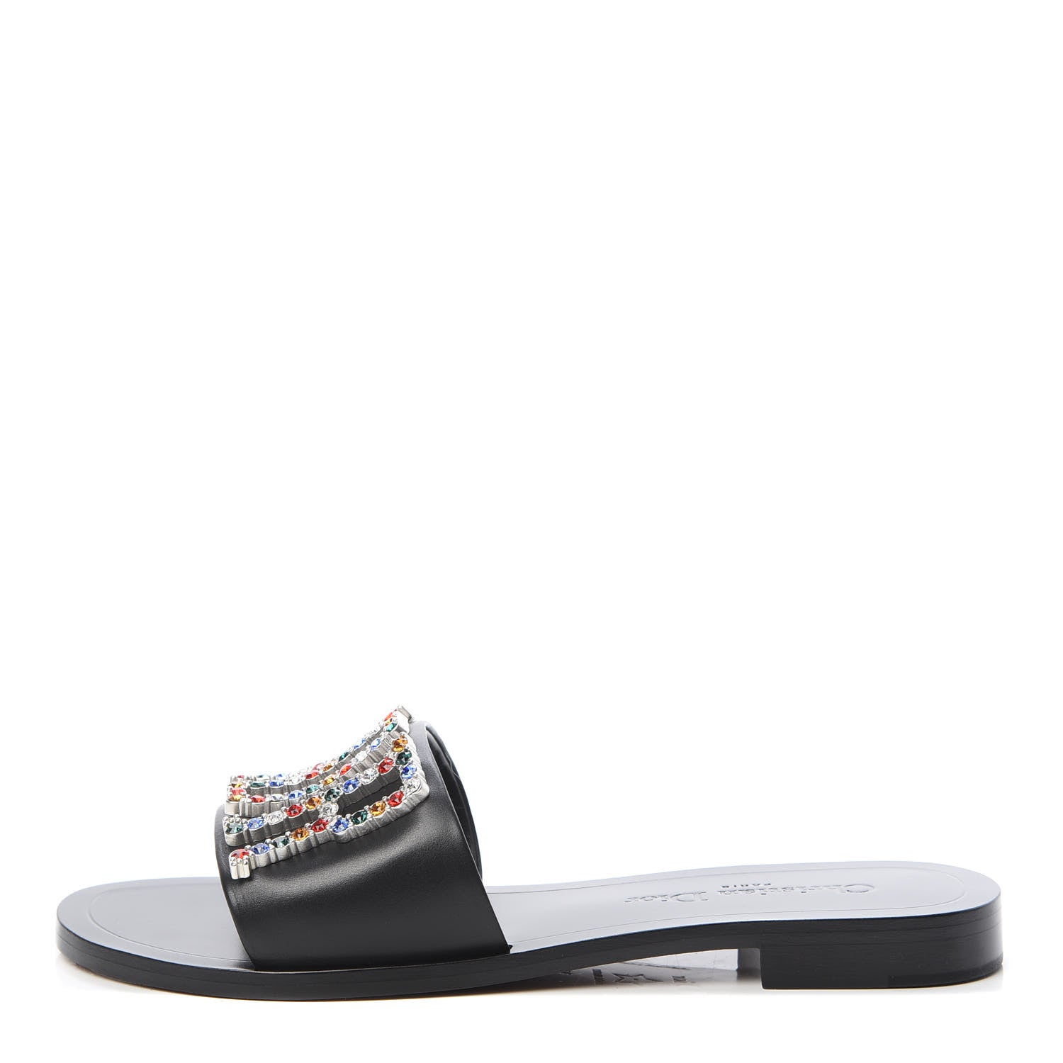 Christian Dior Calfskin Crystal Dio(r)evolution Slide Sandals 37 Black 1 of 9