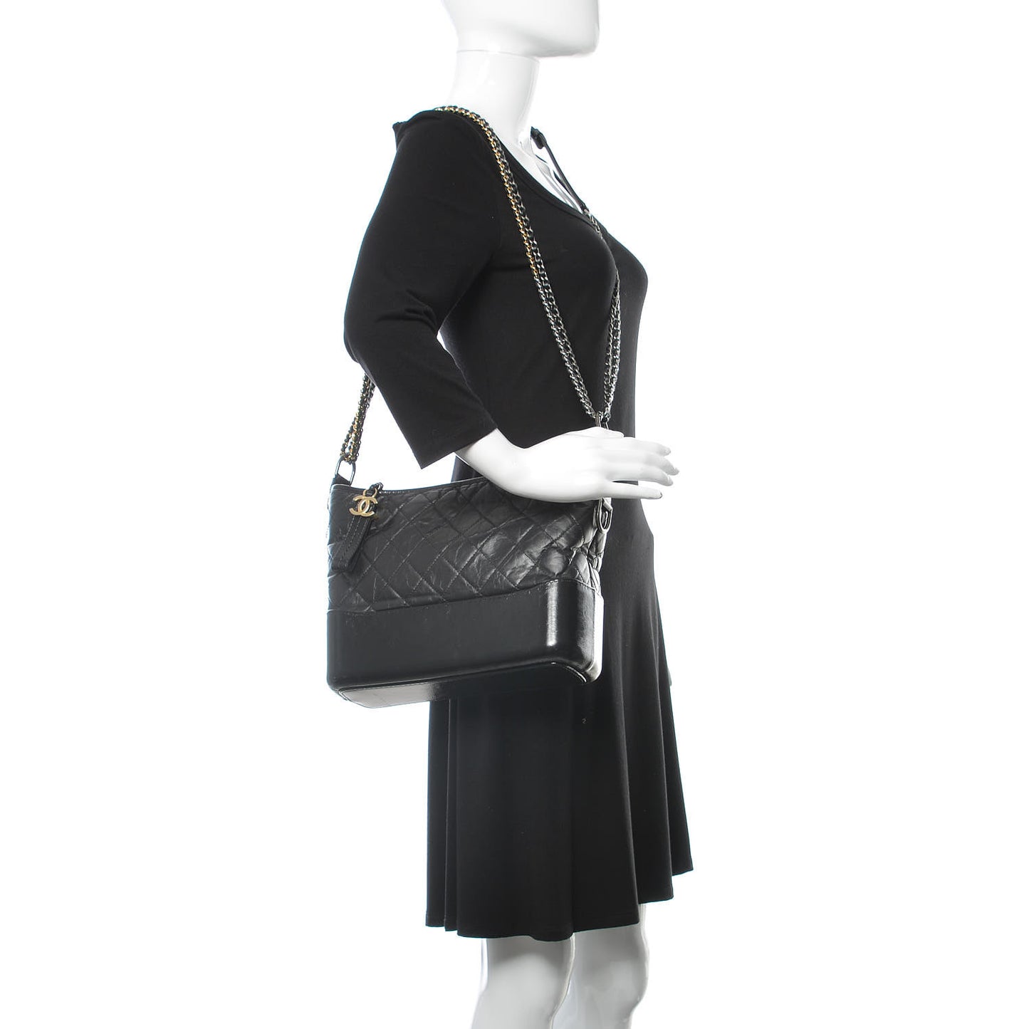 Aged Calfskin Quilted Medium Gabrielle Hobo Black