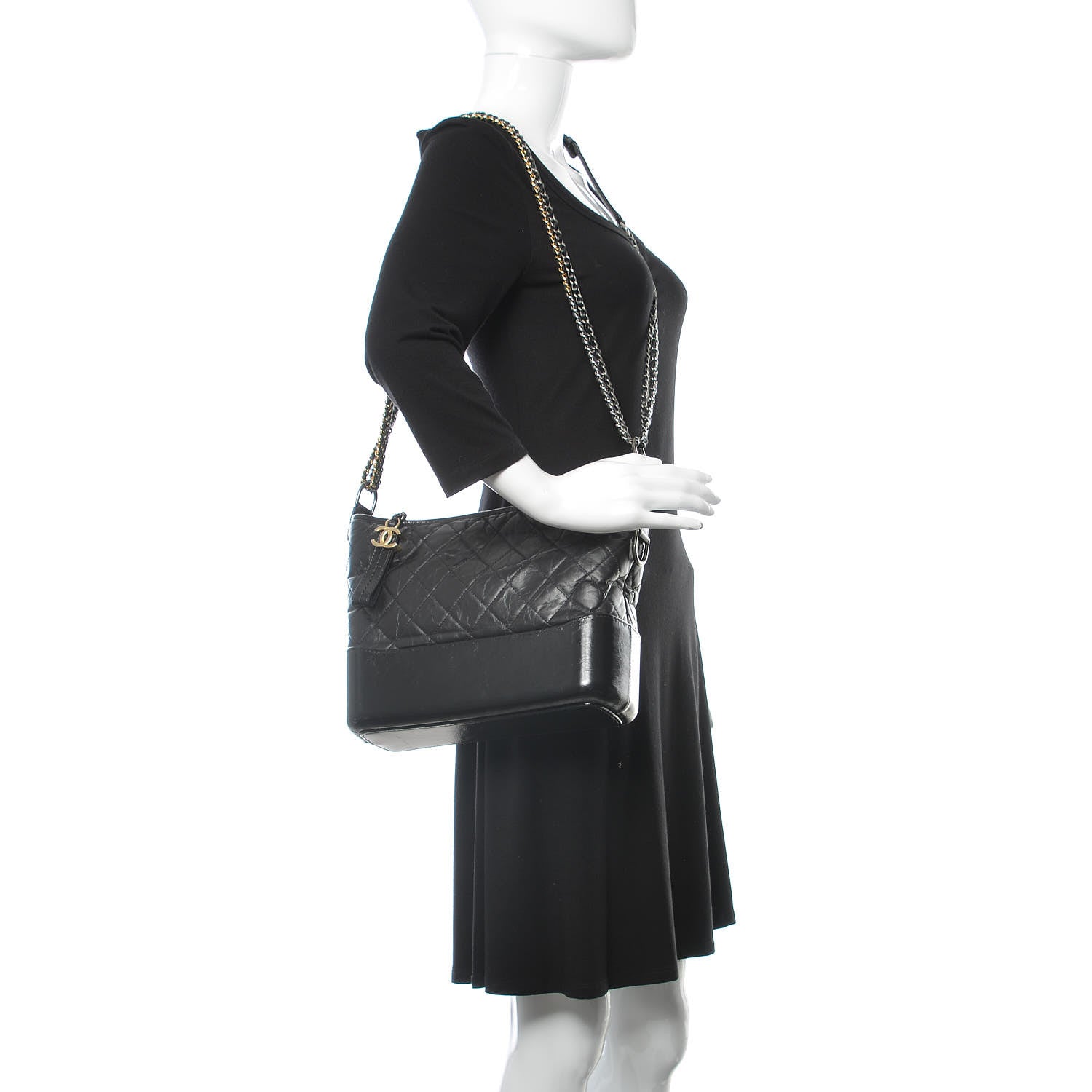 Chanel Aged Calfskin Quilted Medium Gabrielle Hobo Black 3 of 11
