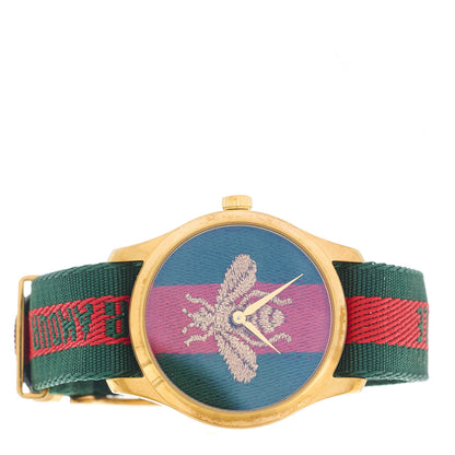 Gucci Stainless Steel Nylon 38mm Le Marche Des Merveilles Bee Quartz Watch Green 2 of 4