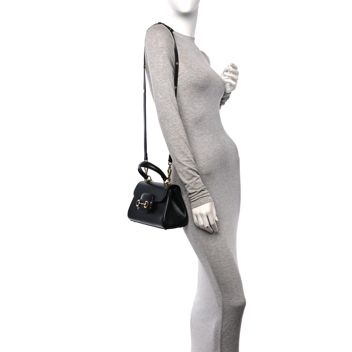 Glazed Textured Calfskin Mini Horsebit 1955 Top Handle Flap Bag Black
